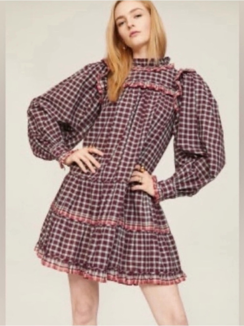 Ulla Johnson Elm  Plaid Ruffle Dress Mini/midi